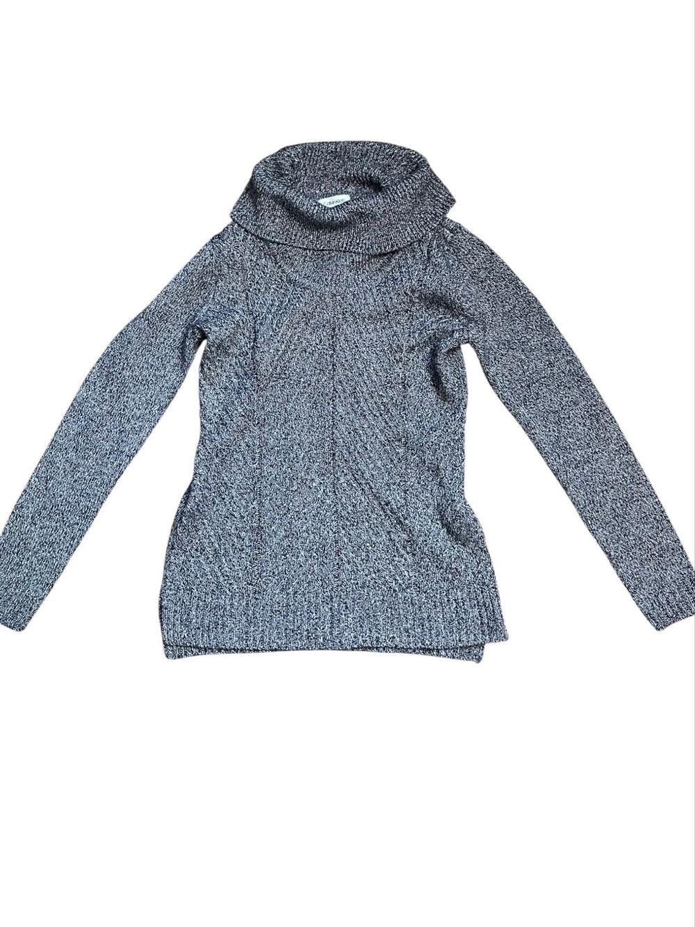 Calvin Klein Women’s XS Marled Cowl Neck Sweater Side Slit Soft Knit Gray